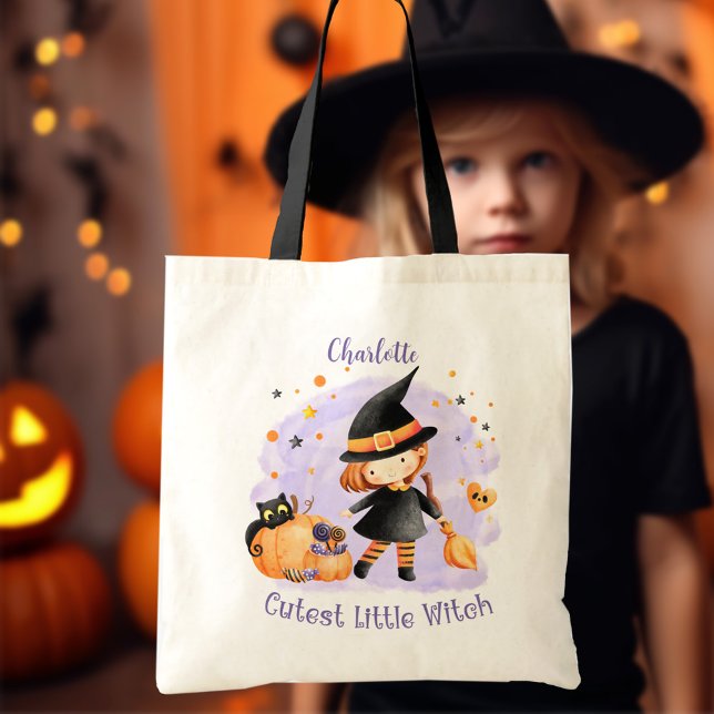 Le Sac fourre-tout de la fille d'Halloween la plus (The Cutest Little Witch Halloween Girl Tote Bag)
