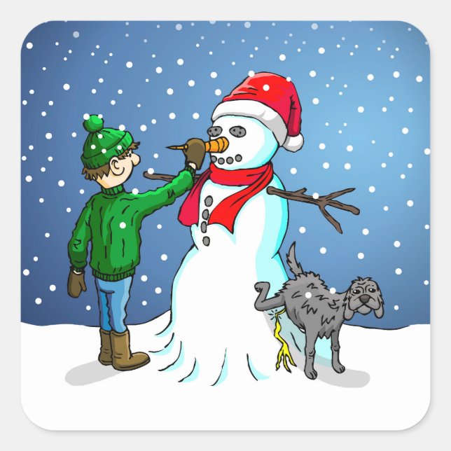 Le Snowman, garçon et chien sur un Sticker (Devant)
