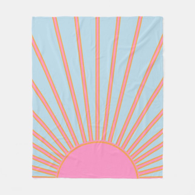 Le Soleil 02 Retro Sun Rosa und Blau Sunshine Fleecedecke (Vorderseite)