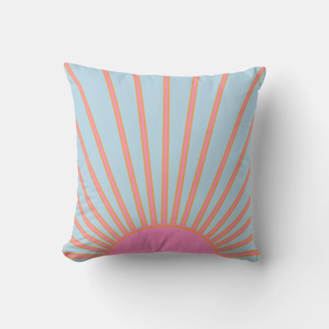 Le Soleil 02 Retro Sun Rosa und Blau Sunshine Kissen (Vorderseite)