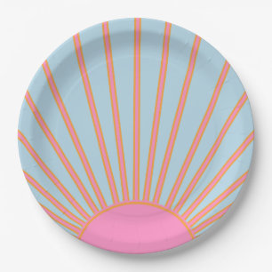Le Soleil 02 Retro Sun Rosa und Blau Sunshine Pappteller