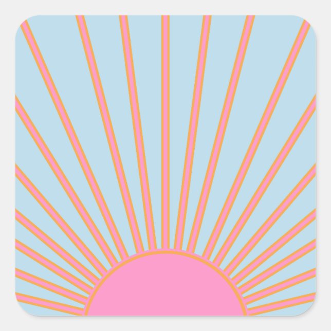 Le Soleil 02 Retro Sun Rosa und Blau Sunshine Quadratischer Aufkleber (Vorderseite)