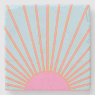 Le Soleil 02 Retro Sun Rosa und Blau Sunshine Steinuntersetzer