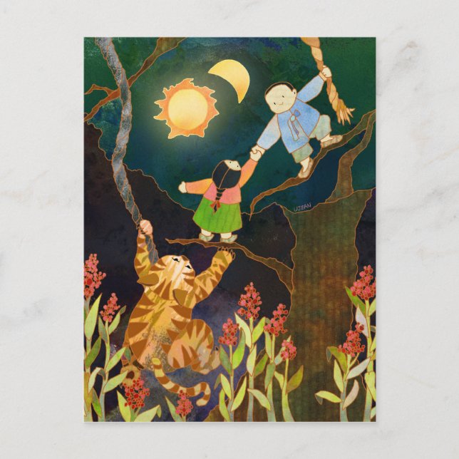 Le soleil et la lune : Carte postale Coréenne Folk (Devant)