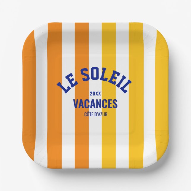 Le Soleil Vacances Côte d'Azur Cabana Streifen Pappteller (Vorderseite)