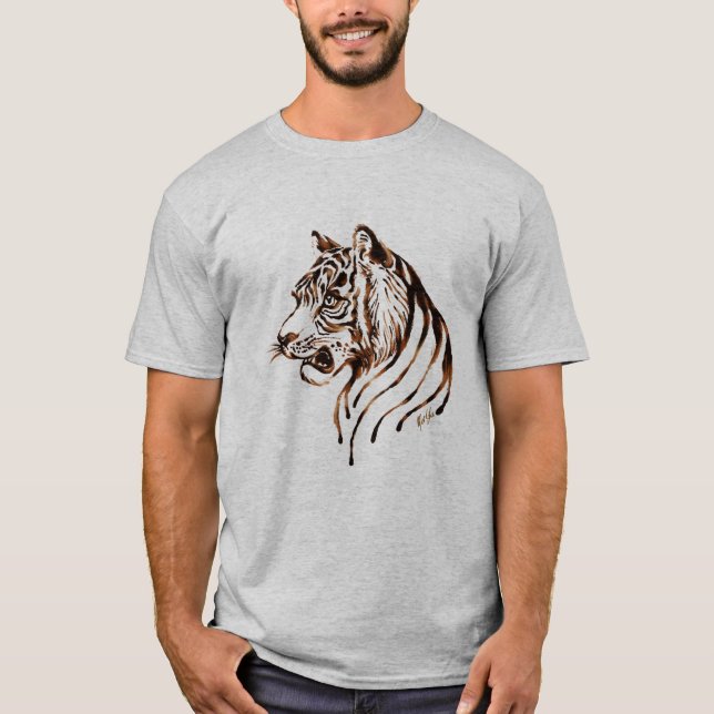 Le T-shirt de chocolat de tigre des hommes peints (Devant)