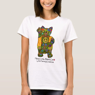 Le T-shirt de la femme chanceuse de chat noir de