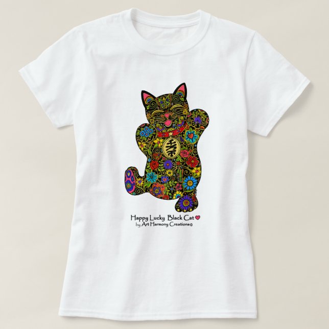 Le T-shirt de la femme chanceuse heureuse de chat (Design devant)