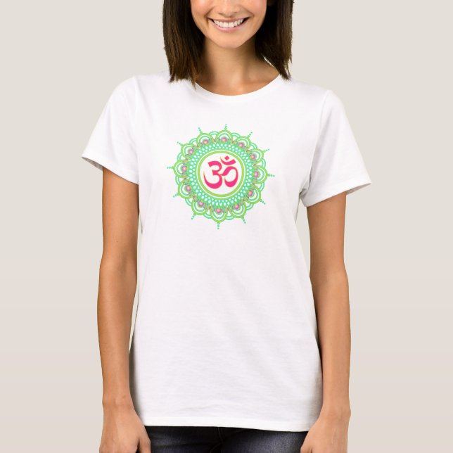 Le T-shirt de l'OM des femmes vertes de mandala (Devant)