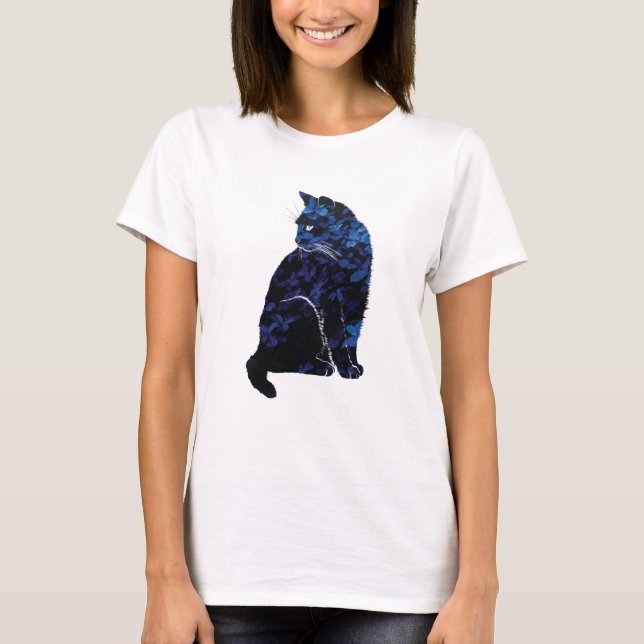 Le T-shirt des femmes florales bleues de chat (Devant)