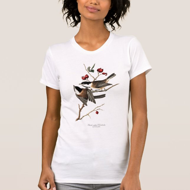 Le T-shirt des femmes Noir-couvertes de Chickadee (Devant)