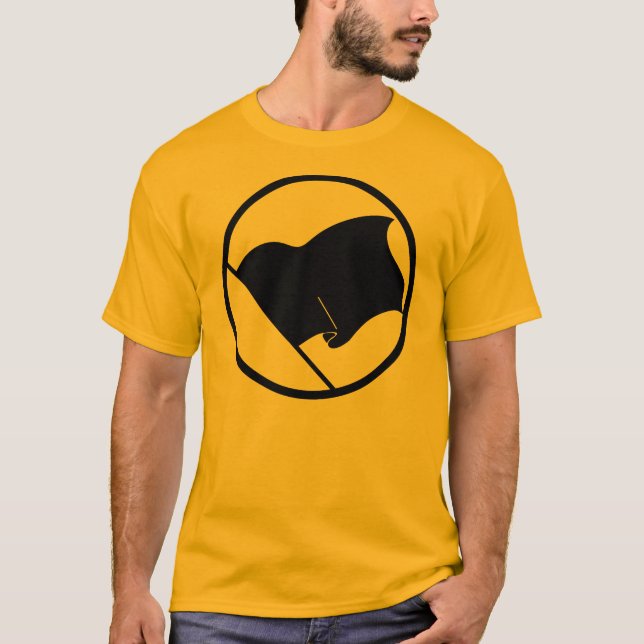 Le T-shirt des hommes de drapeau noir d'anarchiste (Devant)