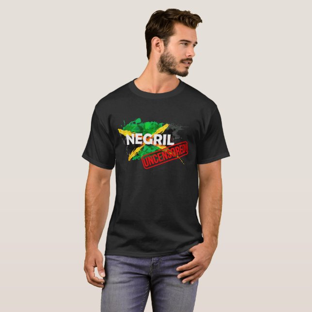 Le T-shirt noir des hommes NON CENSURÉS de Negril (Devant entier)