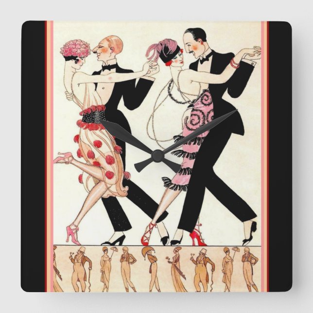 "Le Tango" Art Deco Wall Clock Quadratische Wanduhr (Vorderseite)