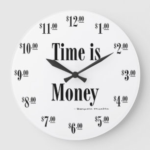 Le temps, c'est de l'argent horloge - texte noir