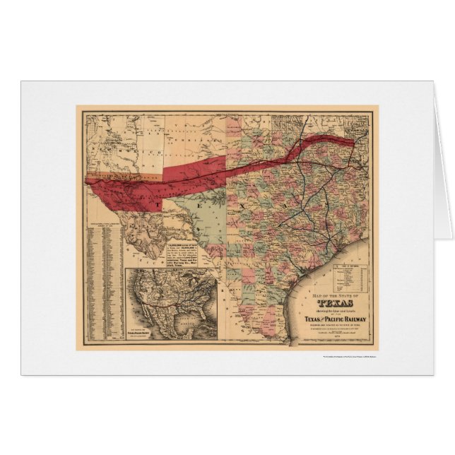 Le Texas et carte Pacifique 1873 de chemin de fer (Devant horizontal)