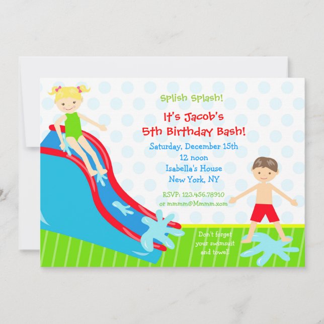 Le toboggan aquatique Invitations d'anniversaire (Devant)