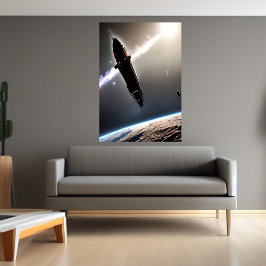 Le vaisseau spatial et la planète | AI Art Poster
