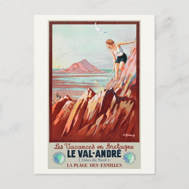 Le Val André France Vintage Poster 1930 Postkarte (Vorderseite)