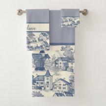 Le village de Toile de Jouy frontière en bleu