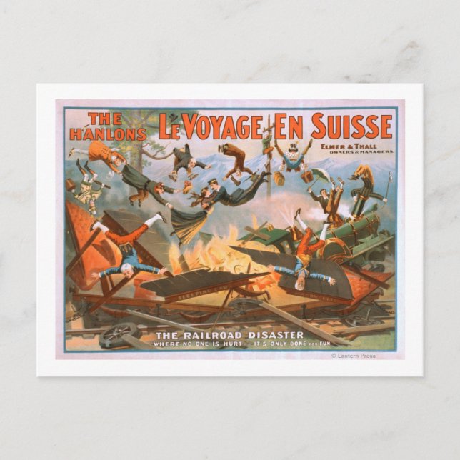 Le voyage en Suisse - Der Desaster der Eisenbahn Postkarte (Vorderseite)