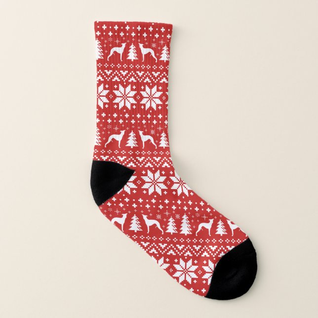 Le whippet silhouette le motif rouge de Noël (Gauche intérieur)