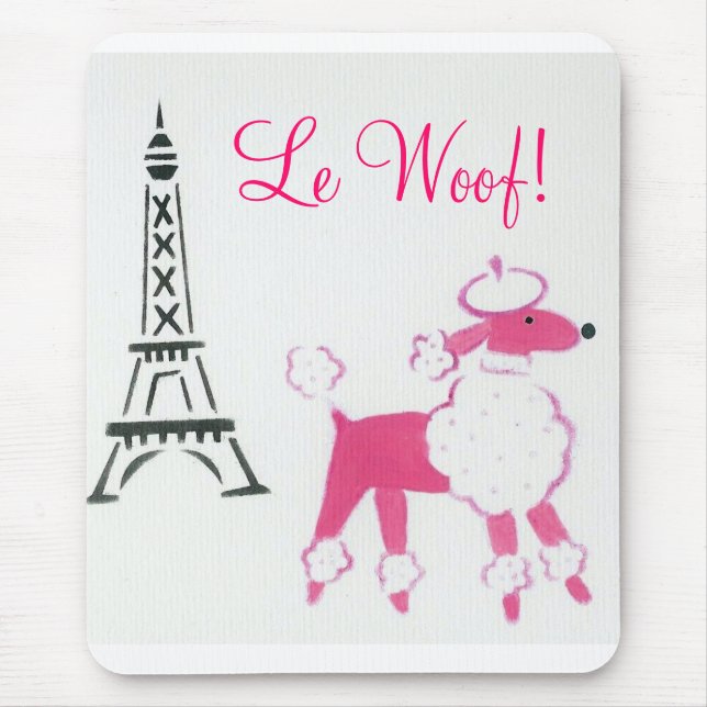 Le Woof! Rosa Pudel in Paris Mousepad (Vorne)
