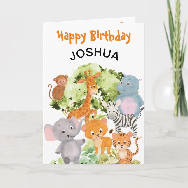 Le zoo : mignon animal sauvage carte d'anniversair (Devant)