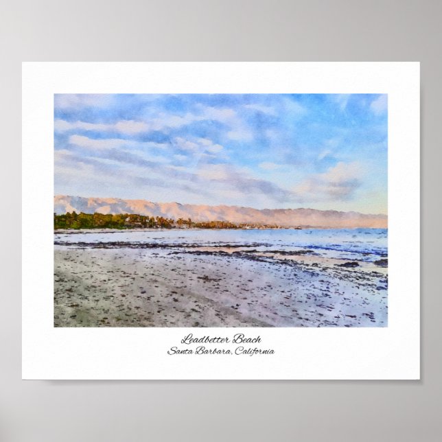 Leadbetter Beach Sunset Santa Barbara Watercolor Poster (Vorne)