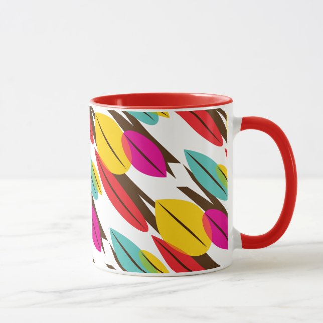 Leaf Abstrakt Retro mehrfarbiges Muster Tasse (Rechts)