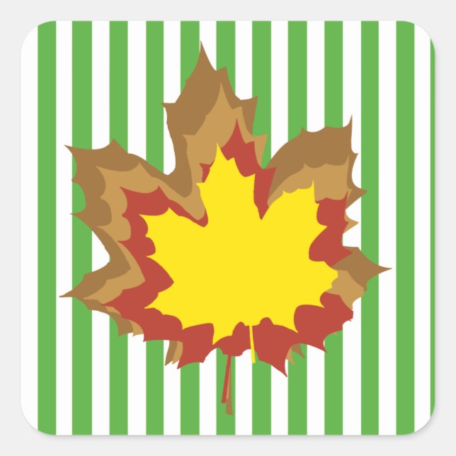 Leaf Autumnal Streifen mit Blätter Quadratischer Aufkleber (Vorderseite)