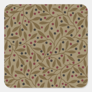 Leaf Berry Classic Hübsches Muster Kunst Quadratischer Aufkleber