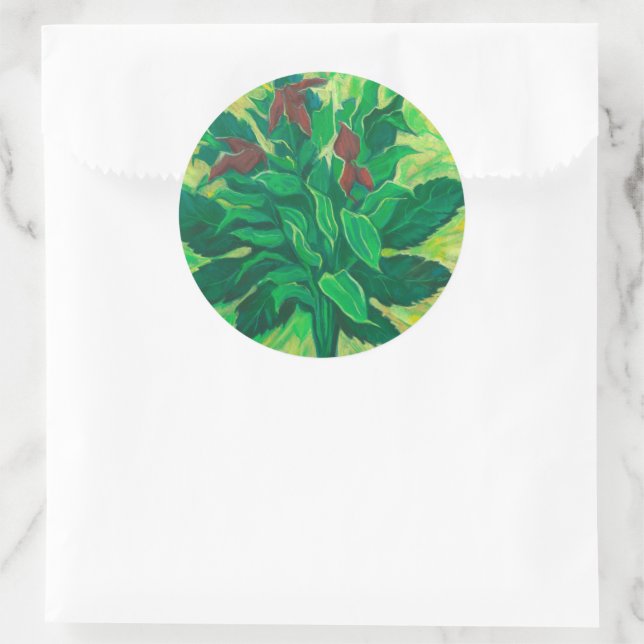 Leaf, Blätter und Orchideen, Blumengemälde Runder Aufkleber (Tasche)