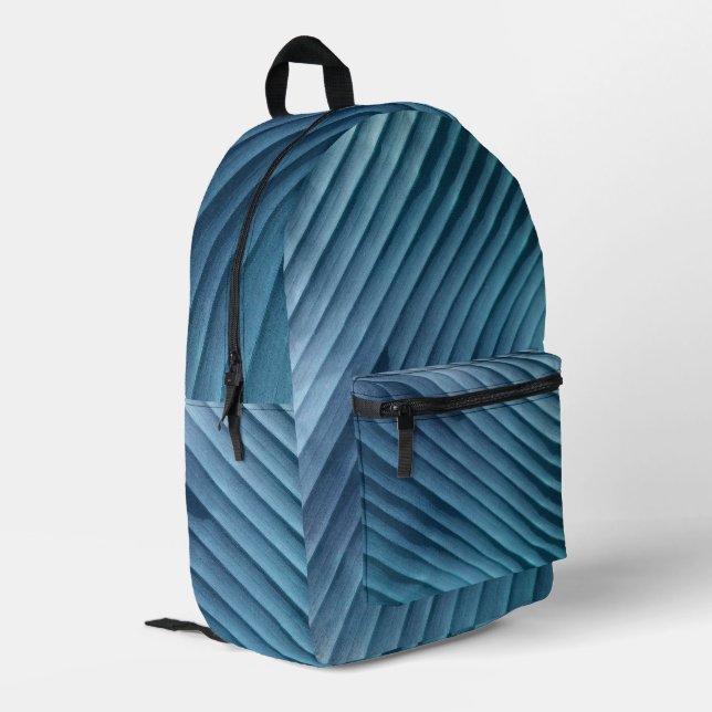 Leaf Blue Diagonal Print Cut Nähtasche Bedruckter Rucksack (Rückseitige Ecke links)