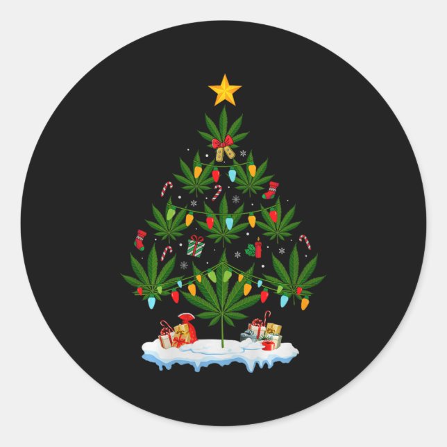 Leaf Christmas Tree Weed Stoner Xmas Premium Tri-b Runder Aufkleber (Vorderseite)