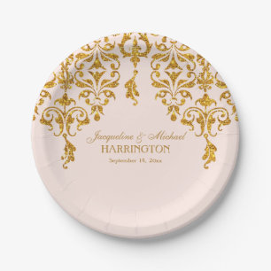 Leaf Damask Art Nouveau Glitzer Empfang Dekoration Pappteller