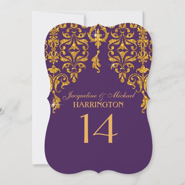 Leaf Damask Art Nouveau Glitzer Tischnummer (Rückseite)