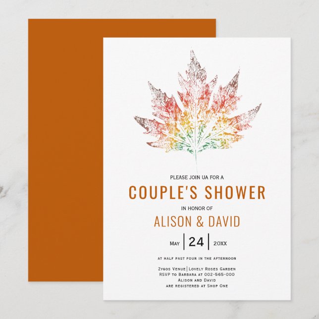 Leaf druckorange Hochzeit im Herbst Paare Dusche Einladung (Vorne/Hinten)