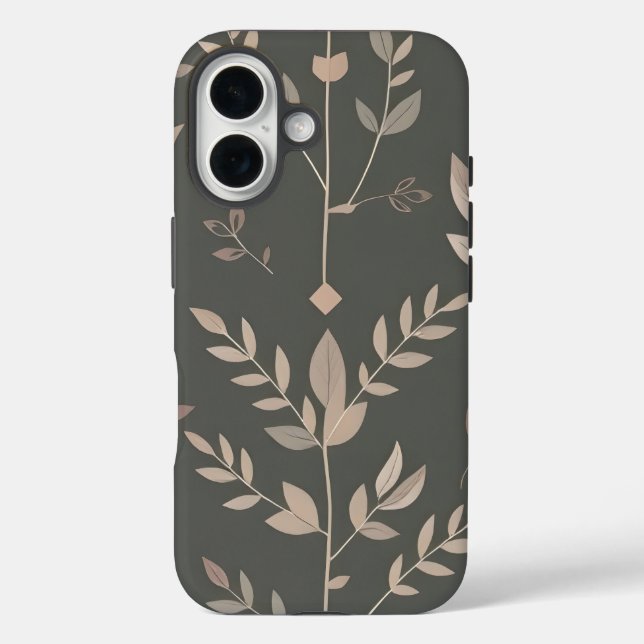 Leaf & Fern Design Dunkelpastellmuster iPhone 16 Hülle (Rückseite)
