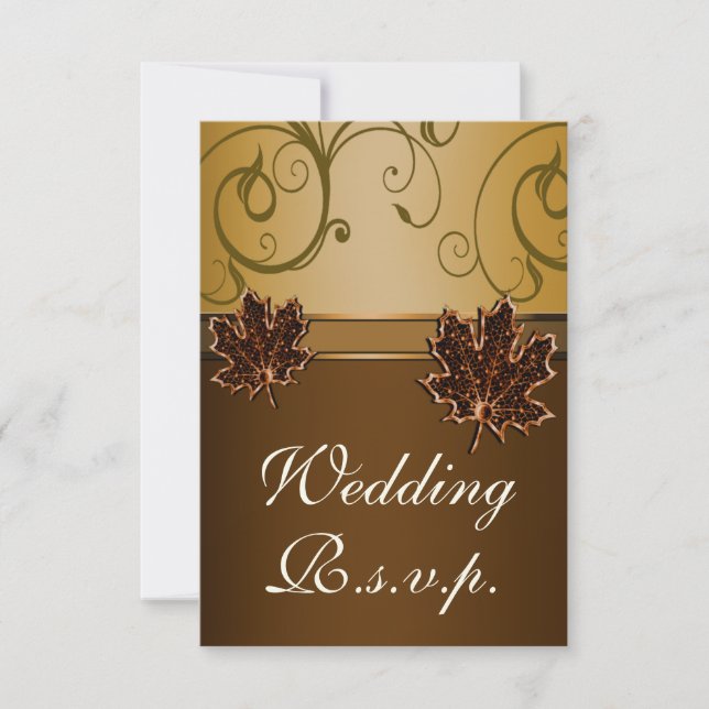 Leaf Gold Chocolate Brown Hochzeit im Herbst RSVP  (Vorderseite)