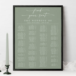 Leaf Green Alphabetical Wedding Seating Chart Poster