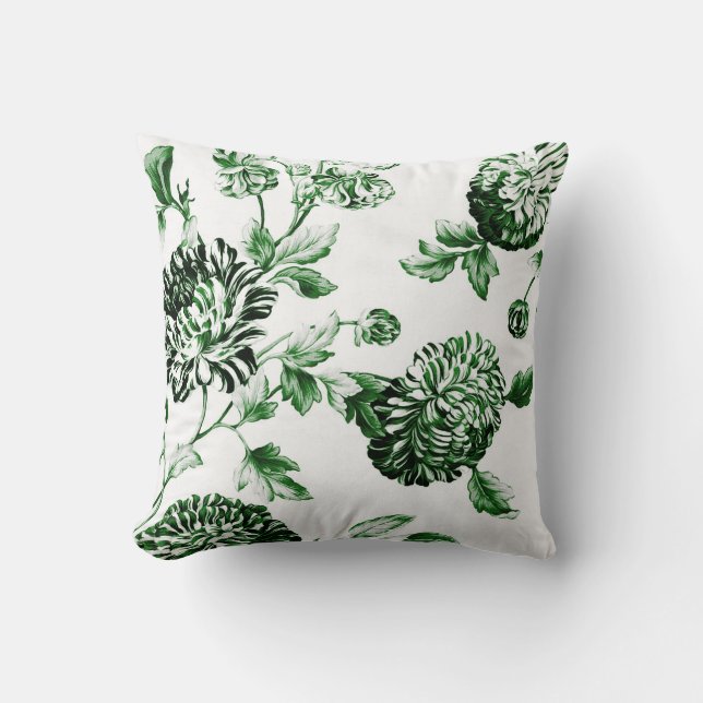 Leaf Green Botanic Floral Toile No.2 Kissen (Vorderseite)