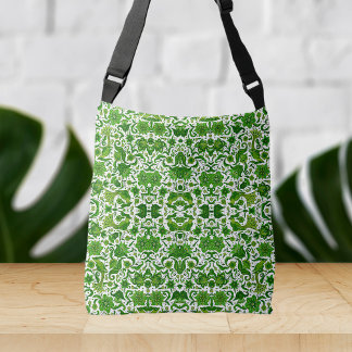 LEAF GREEN VINTAG TROPICAL FOLART DRUCK TRAGETASCHEN MIT LANGEN TRÄGERN