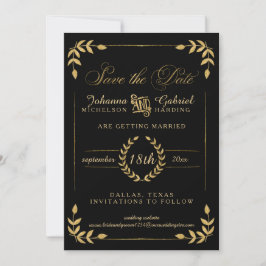Leaf Greenery Gold Black Save the Date Foto