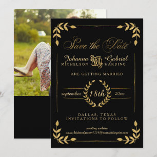 Leaf Greenery Gold Black Save the Date Foto