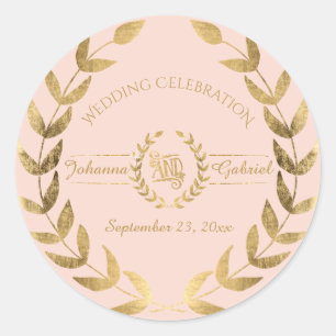 Leaf Greenery Wreath Pink Gold Hochzeitsfeier Runder Aufkleber