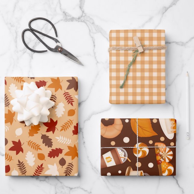 Leaf Herbstdesserts glücklich Erntedankfest Geschenkpapier Set (Vorderseite)