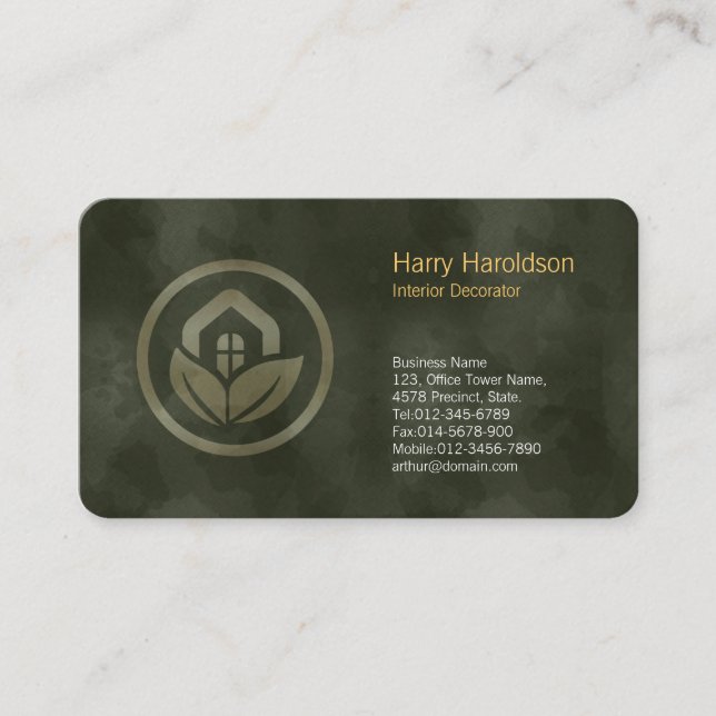 Leaf House Icon Interior Decorator BusinessCard Visitenkarte (Vorderseite)