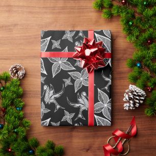 Leaf & Hummingbird Wrapping Paper (Schwarz) Geschenkpapier