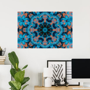 Leaf Kaleidoscope Star dans Poster bleu et orange